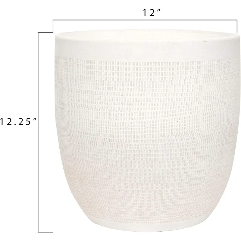 Large Matte White Embossed Stoneware Planter