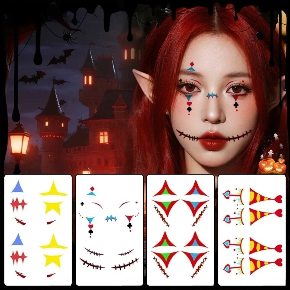 Make Up Joker Face Tattoo Sticker Art Realistic Circus Clown Temporary Tattoo DIY Long Lasting Spider Web Tattoo Sticker