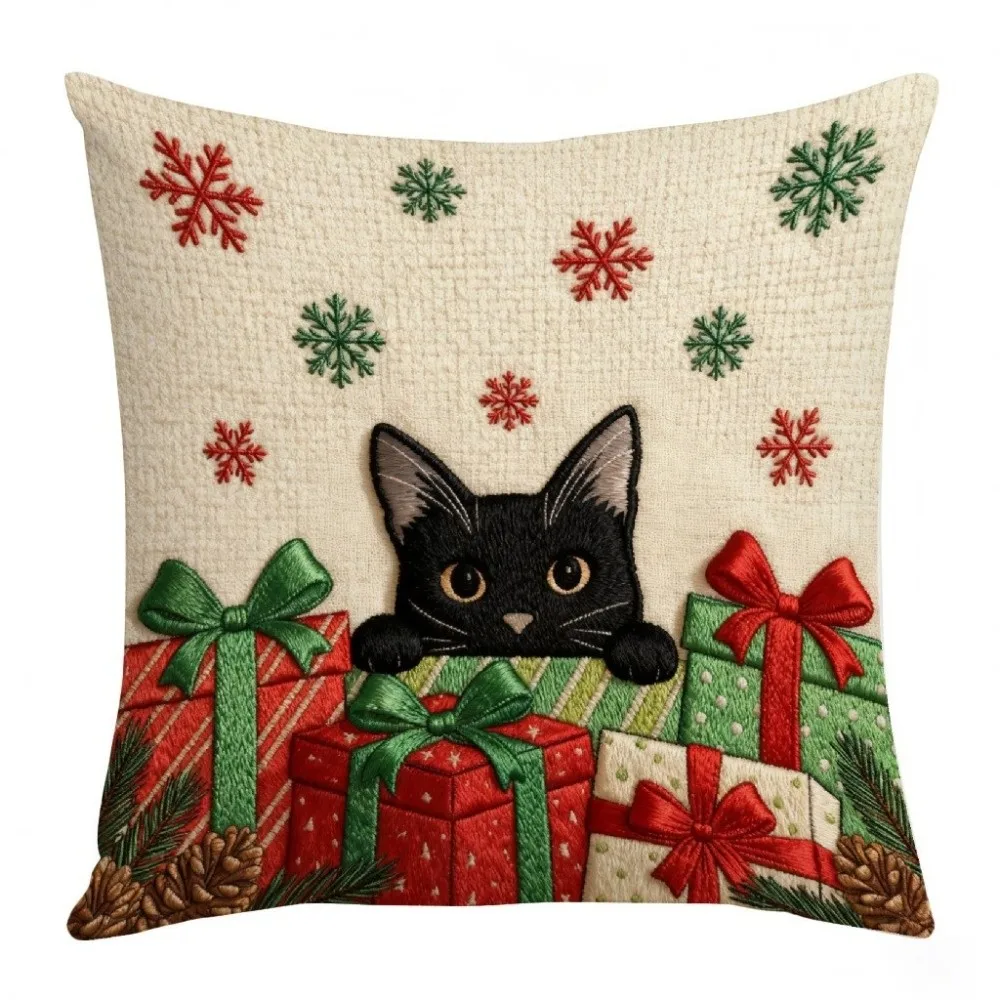 Cute Soft Christmas Pillow Covers Deer 2D Printed Xmas Tree Pillowslip Plaid Square Snowman Pillow Cover Living Room Decor