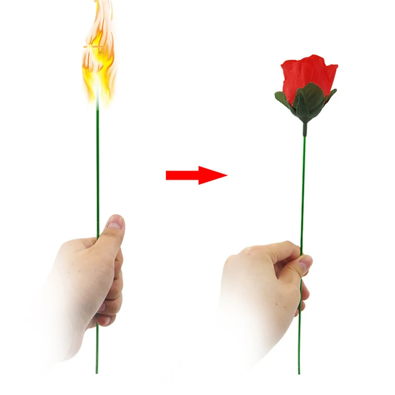 Professional Magician Bar Illusion Props Torch To Rose Flower Fire Magic Trick Flame Appearing Flower