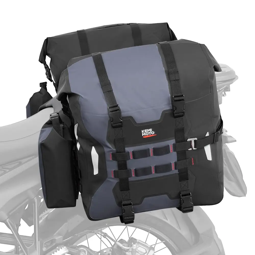 

Free Shipping PVC Waterproof Motorcycle Saddlebags with Bottle Holders 52L(26Lx2) Large Capacity Adventure Sport Bike Luggage Ba