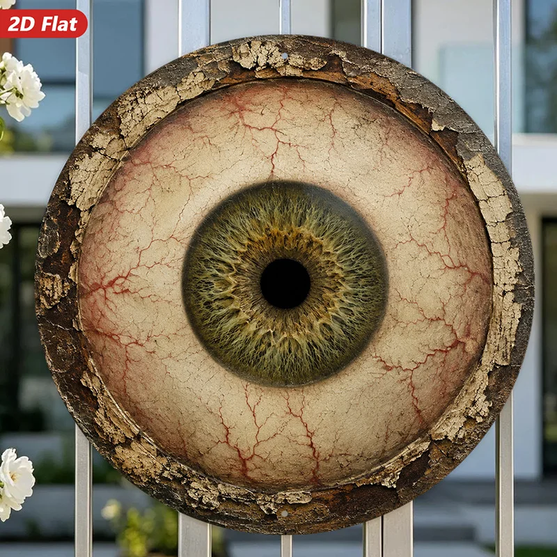 2D Flat, [2D Flat] 2D Flat Print 1pc Round Metal Iron Sign, Surreal Human Eye Wall Art, Detailed Green Iris, Red Veined Sclera,
