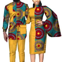 African Clothes for Couples Sexy Women Slim Dresses Matching Men Outfits Summer Patchwork Shirts and Pants Sets Groom Wedding