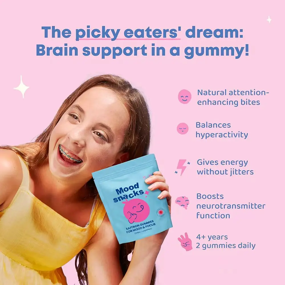 Mood Snacks - Focus & Calm Gummies for Kids & Teens - Chewable Gummy Supplement Offer Mood Support and Calms Temper Tantrums