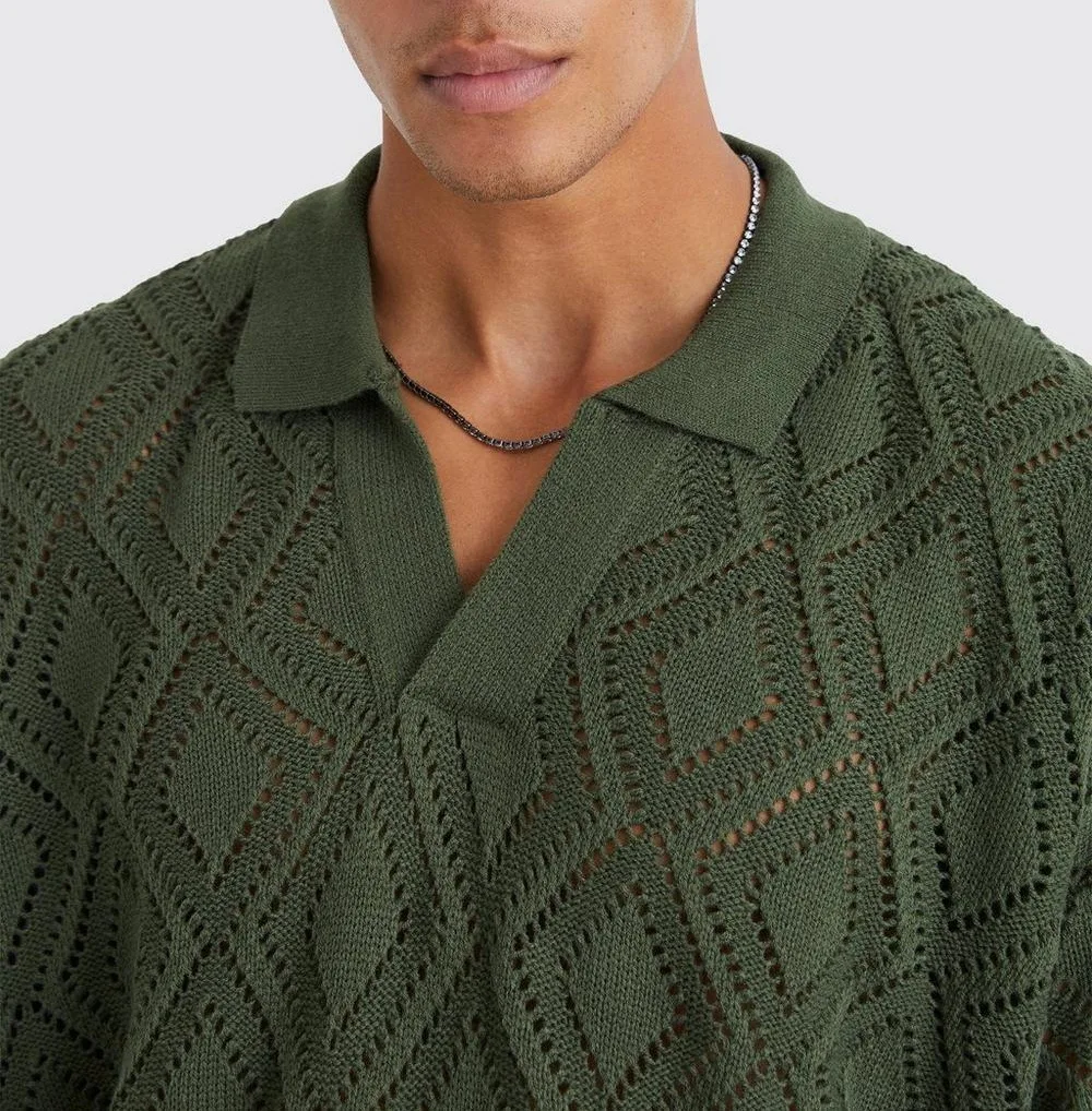 New Hollow V-neck Knitted Sweater Men's American Loose Retro Sweater Bottoming Men's V-neck High-end Knitted Sweater