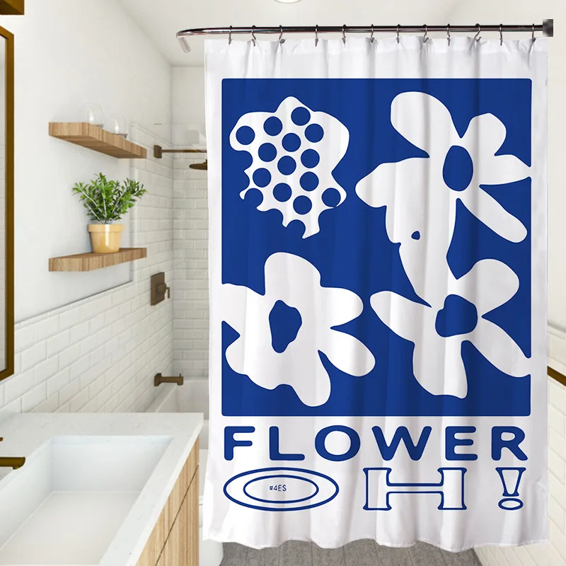 Nordic Art bathroom curtain Blue White flower shower curtain flower Bathroom polyester waterproof decorative hooks