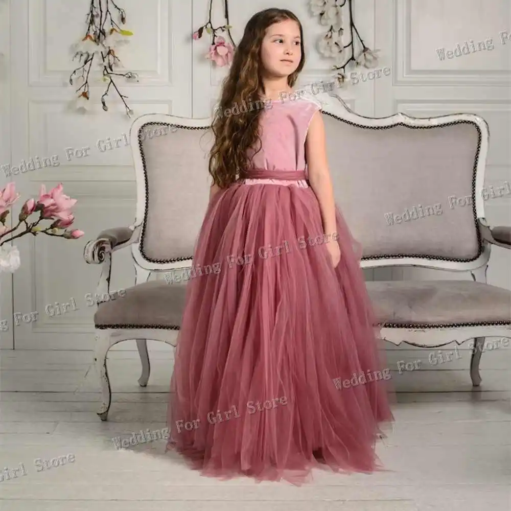 Vestido con espalda descubierta en forma de corazón rosa para niña, Top de terciopelo de tul para niña pequeña, vestido de fiesta de boda para niña, vestido de cumpleaños para niño con lazo