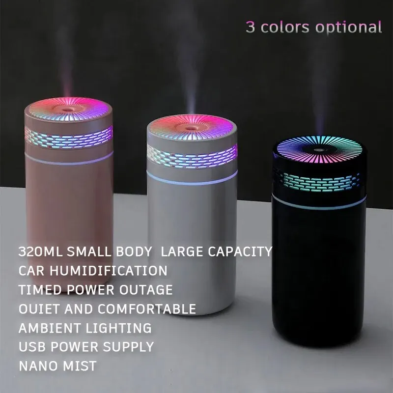 250ML samochodowy nawilżacz powietrza przenośna Mini nawilżacz powietrza natryskowa z lampką LED zasilaną przez USB do sypialni i podróży