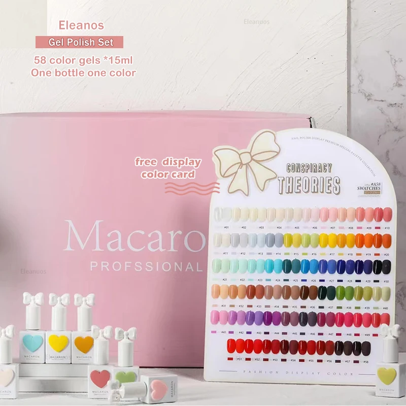 Eleanos 58 Colors Macaron Nail Gel Polish Set Full Coverage Gel Varnish Nail Salon Wholesale Marnicure UV Gel Learner Kit 15ml