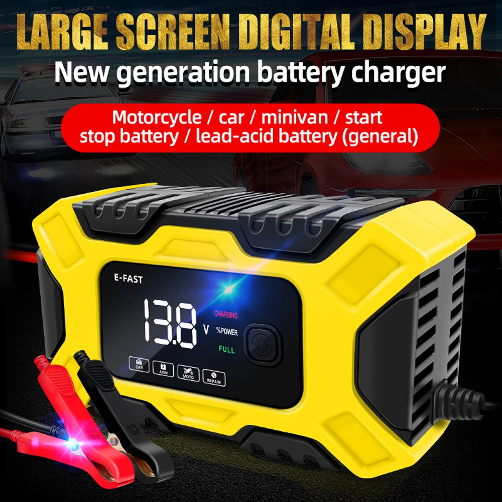 E-FAST Car Battery Chargers 12V/6A Full Automatic Battery Chargers Maintainer 3-Stage Portable Trickle Chargers Battery Desulfat