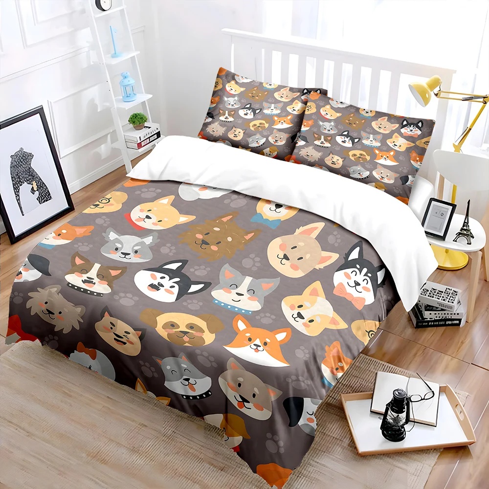 

Cartoon dog pattern background Print Bedding Set 1 Duvet Cover 2 Pillowcases for Adult and Children Luxury Gift Full Size