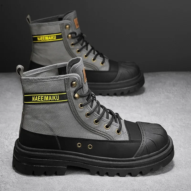 Men Boots High-top Boots Toe Cap Anti-collision Canvas Boots Male Work Safety Shoes Platform Casual Shoes Breathable Ankle Boot