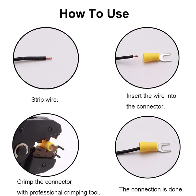 200pcs SVS 1.25-4 Fork Spade Terminal Connector 22-16 AWG Wire Cable Connector Insulated Cord Terminal