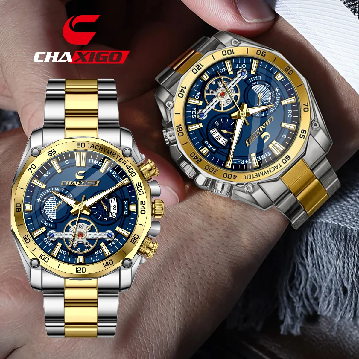 

Men's Luxury Chronograph CHAXIGO 44mm - Tachymeter Scale, 30m Water Resistance, Luminous Dial, Business Sports Watch