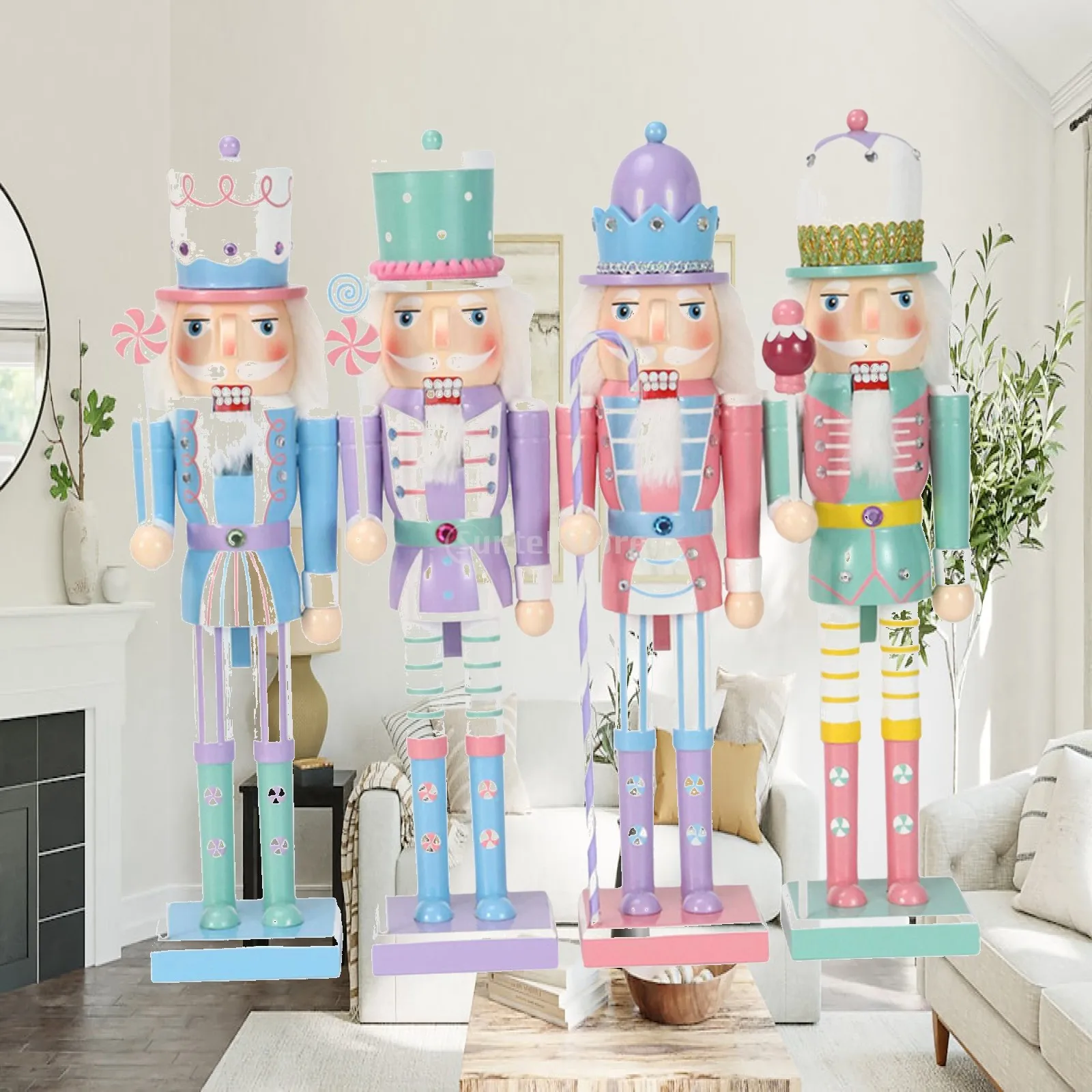 Cartoon Nutcracker Figure Wooden Sculpture for Xmas Tree Ornament Home Accent Piece