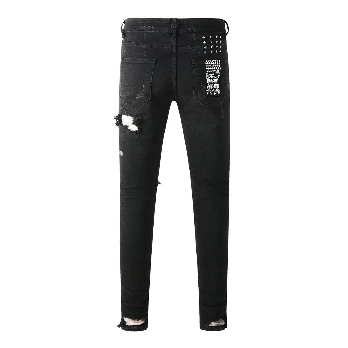 Fashion High Street KSUBI Cross Jeans Men Black Paint Hole patch Trend Low Rise Skinny Denim Pants Pleated Ripped FrayedTrousers