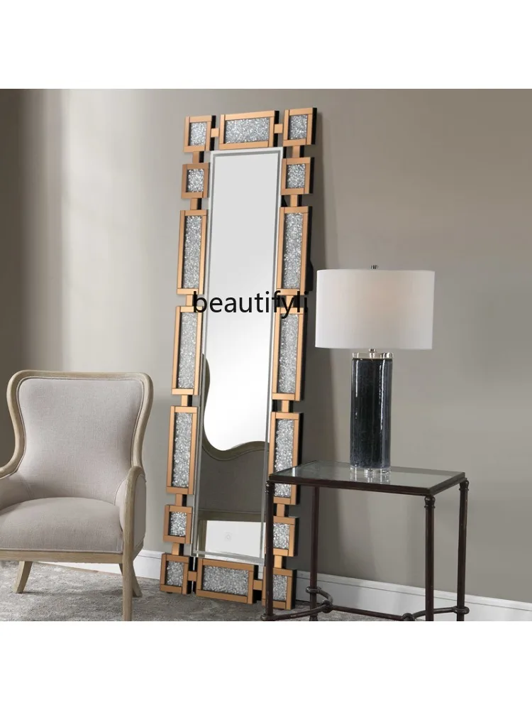 French Entry Lux Floor Full Body Dressing Living Room Entrance Wall Hanging with Rhinestones Led Bedroom Full-Length Mirror