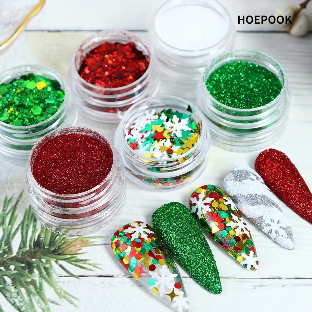 

6Bottles/Set Christmas New Nail Art Sequins Glitter Jewelry White Snowflake Nail Patch Maple Leaf Decoration Nail Art