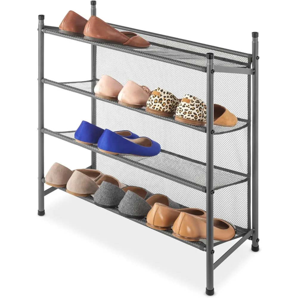 

Metal & Mesh 4-Tier Shoe Rack, Store up to 12 Pairs of Shoes, Stackable, 9 L x 21.6 W x 27 H, Gunmetal