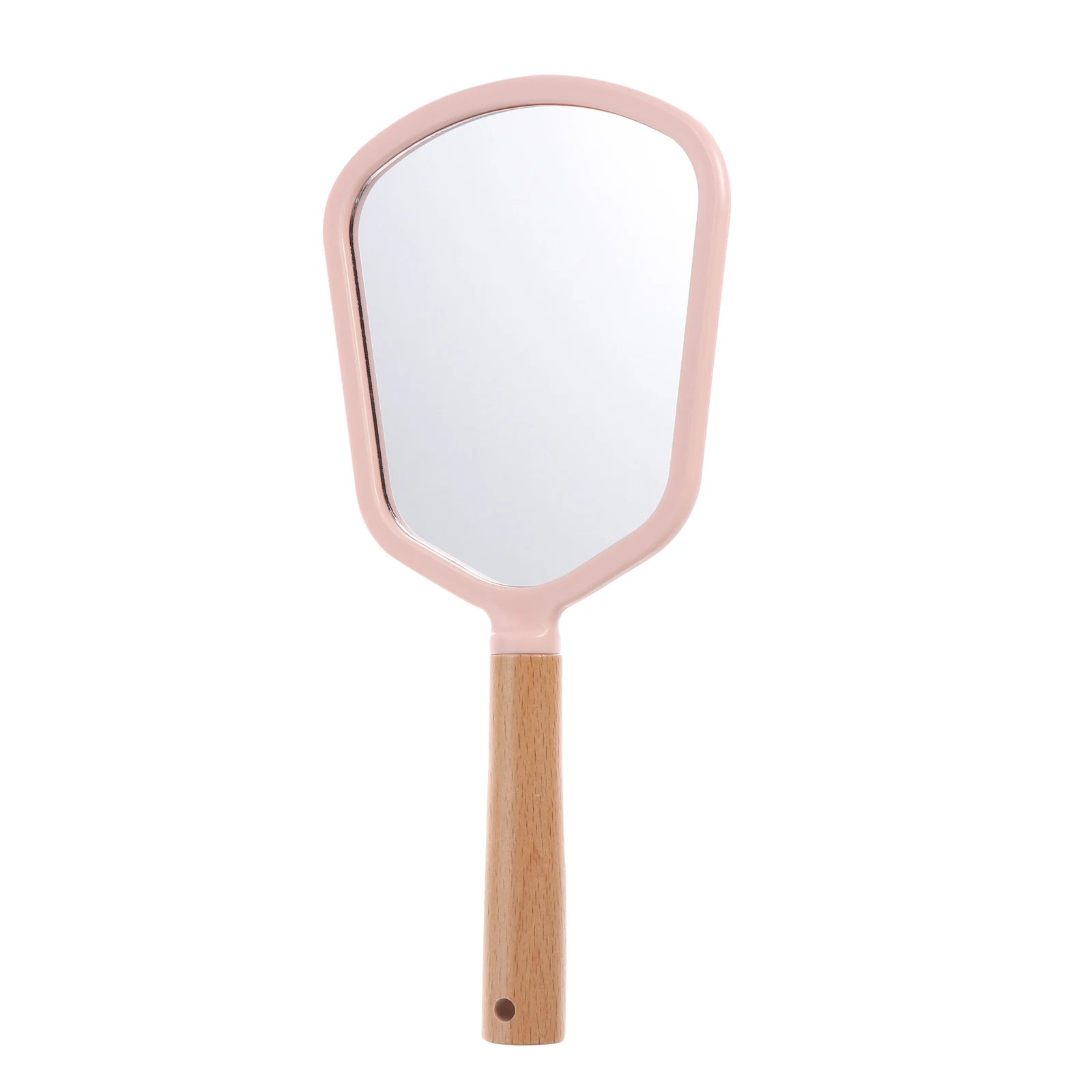 

1Pcs Handheld Makeup Mirror Portable Solid Wood Handle Compact Elliptical Mirror for Men Women Travel Makeup