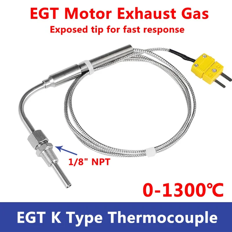 

1300°C K type EGT Motor Exhaust Gas Temperature Sensor Stainless Steel Probe Thermocouple Tube Thread 1/8’' NPT Elbow Male Plugs