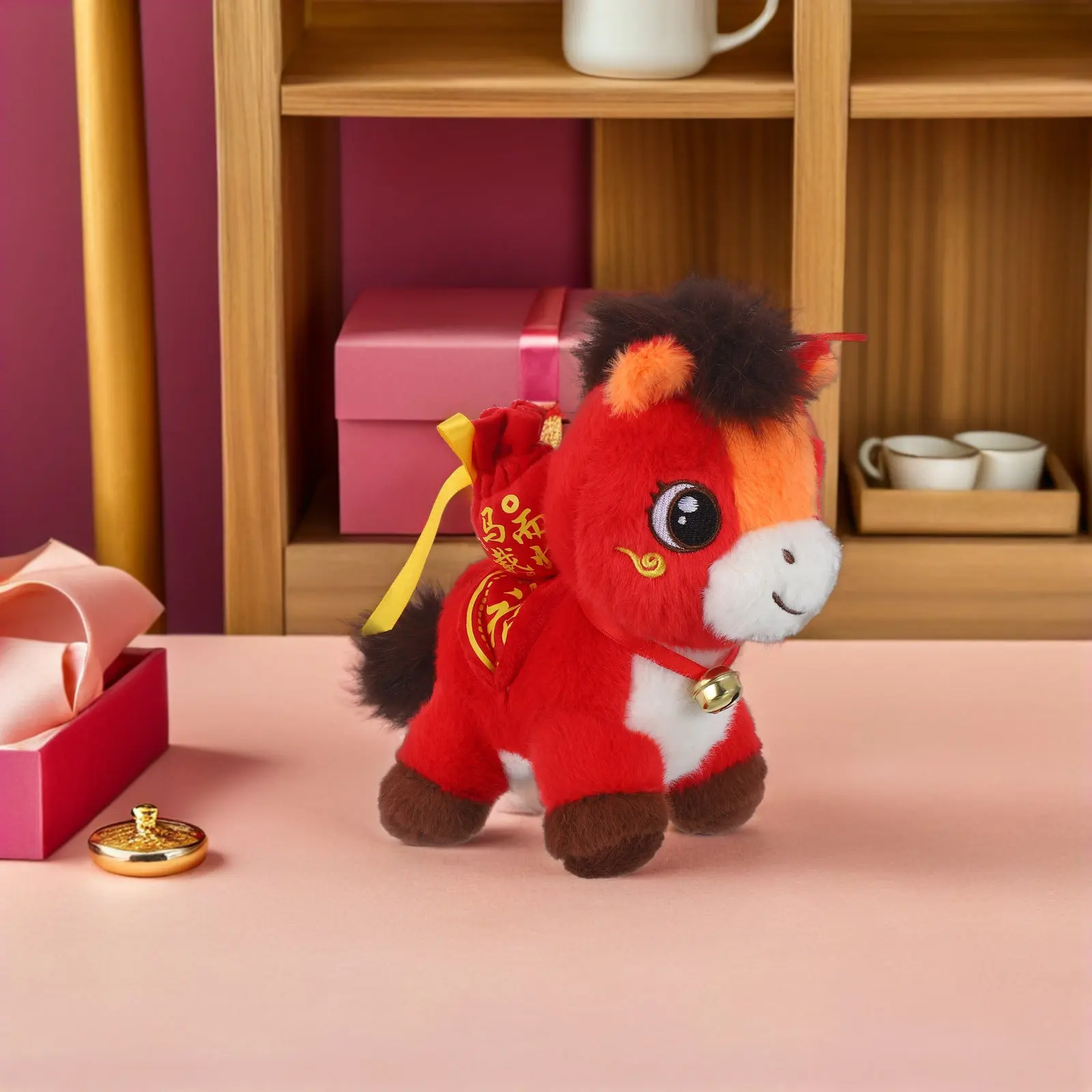 

2026 Year of The Horse Zodiac Stuffed Animal Lucky Money Bag Decor Festive Spring Festival Tabletop Chair Office Home Restaurant