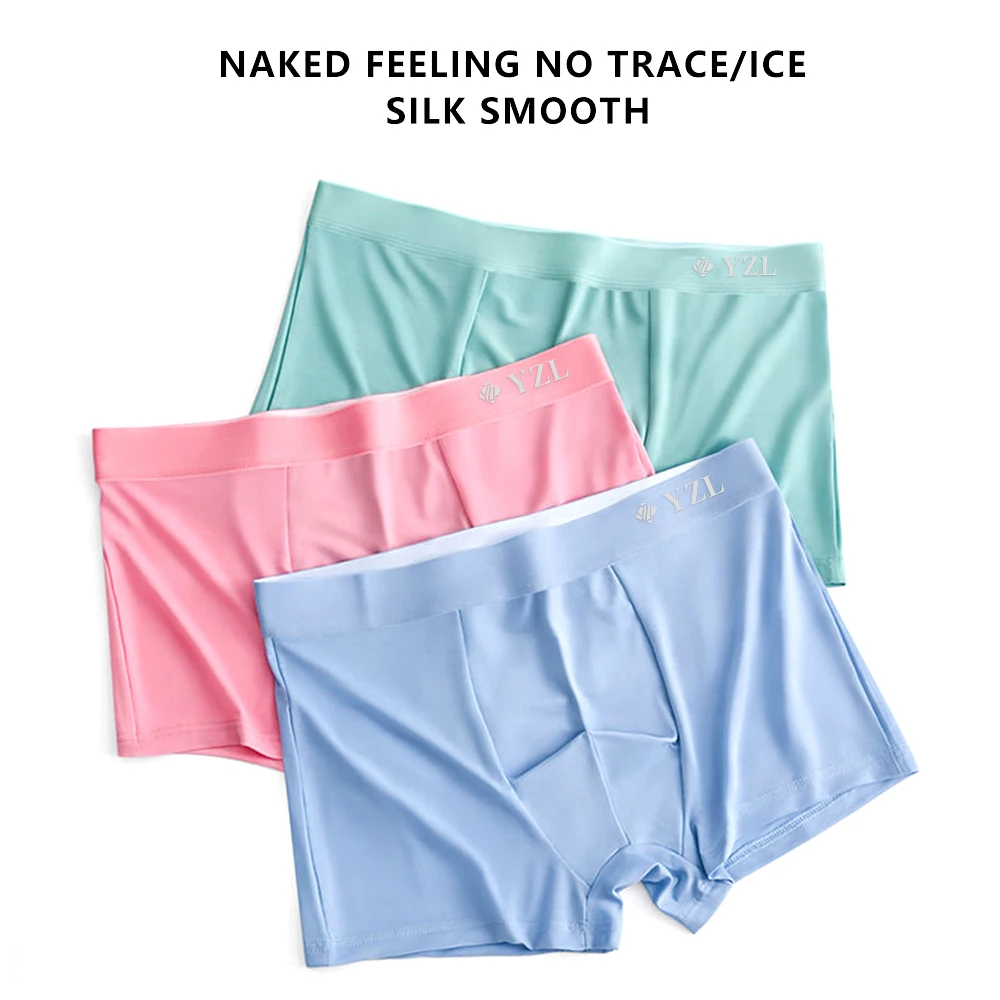 Men's Underwear ice Silk Flat Corner Shorts pants Summer Thin Antibacterial Modal Large Boys' Seamless Top Quality with Gift Box