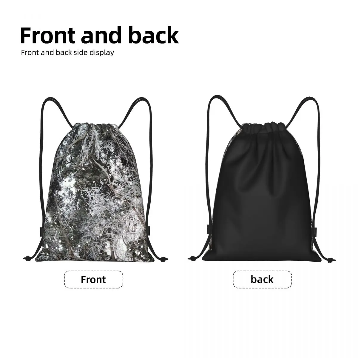 Custom Real Tree Camouflage Snow Pattern Drawstring Bags Women Men Lightweight Camo Sports Gym Storage Backpack