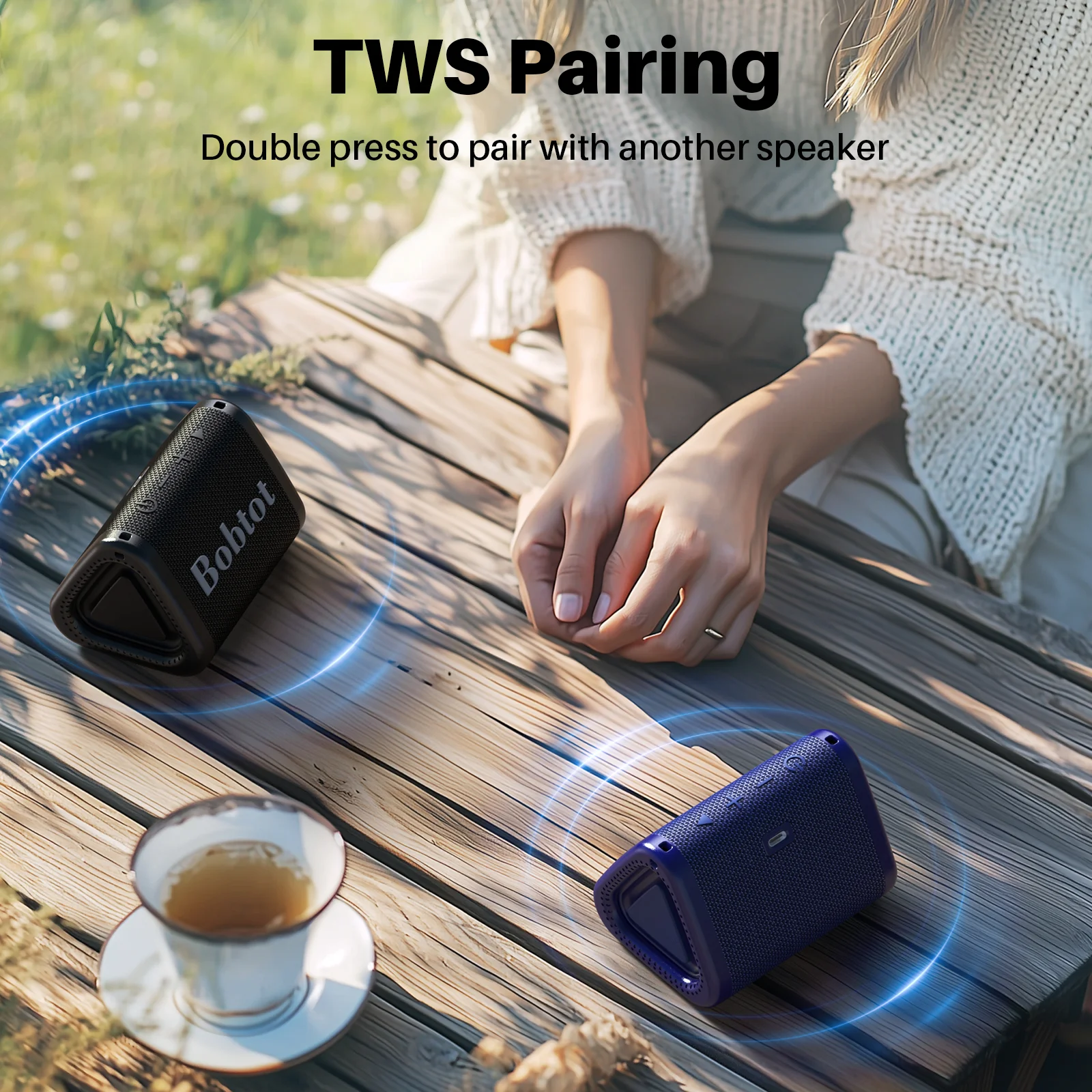 Bobtot مكبر صوت بلوتوث محمول للاستحمام لاسلكي IPX7 مكبرات صوت صغيرة مقاومة للماء صوت ستيريو عالي مع باس TWS للتخييم والسفر