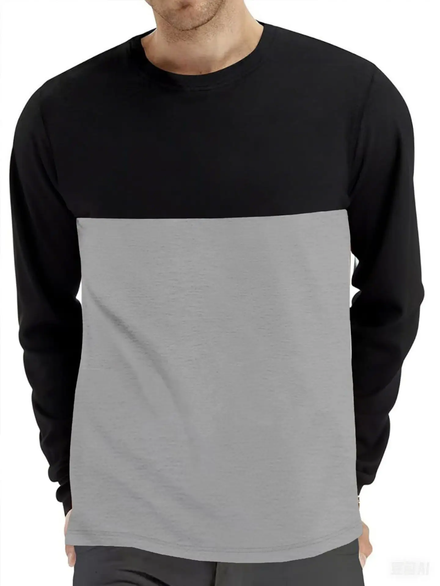 2025 Autumn/Winter Fashion Men's Long Sleeve Round Neck Splicing T-shirt Business Anti Wrinkle Street Wear Casual Top