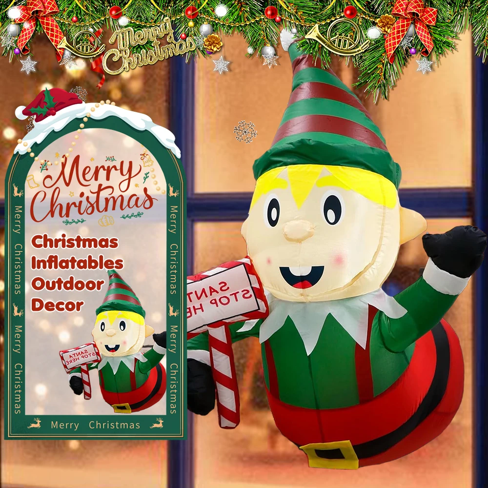 

3.5 Ft Christmas Inflatables Outdoor Decor Elf Playing Saxophone Broke Out from Window for Outside Indoor Yard Garden