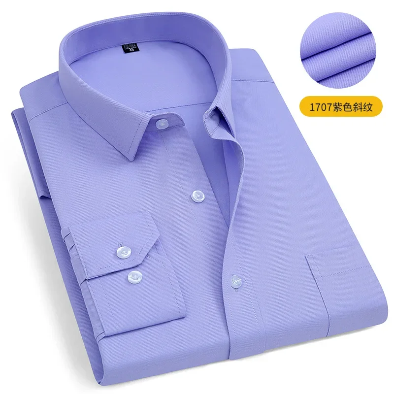 4XL Pure Color Office Formal Business Social Work Klasyczne koszule męskie z długim rękawem Casual Męska biała koszula wizytowa czarna