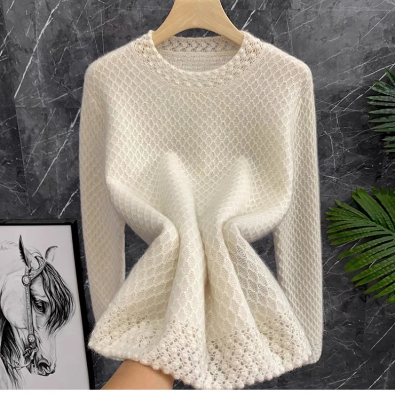 

Wool Cashmere Sweater Women 3D Three-Dimensional Hollow Out Round Neck Jumper Knit Sweater Autumn Bargain Price New Fashion Top