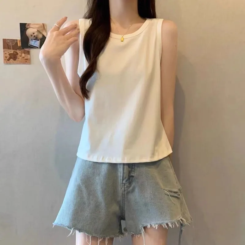 Women Sleeveless Top Loose Fit Casual Camisole Solid Color Tummy Control Yoga Workout Vest