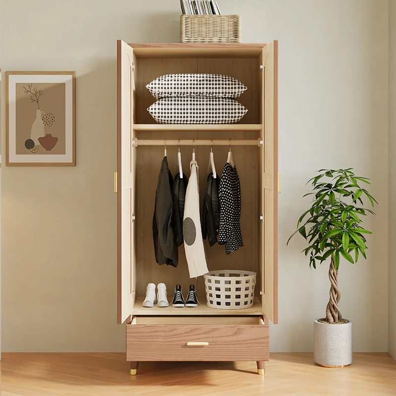 Nordic log style ash wood solid wood wardrobe two door wardrobe modern simple bedroom simple wardrobe locker