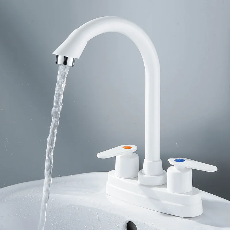 Faucet Copper Core Anti-splash Double Hole Basin Hot and Cold Water Faucet Household Plastic Faucet Bathroom Tap