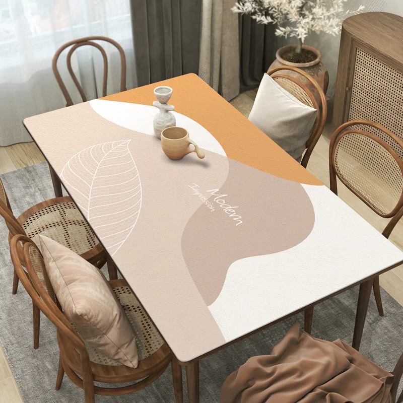 New Wabi Sabi Pu Leather Table Cloth Waterproof Oilproof Table Covers Placemats Luxury Rectangular Table Cover Pad Textile