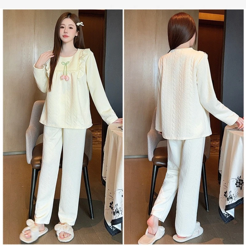 M-5XL حجم كبير الأميرة نمط منامة مجموعة المرأة الخريف الشتاء Spwear Ort Sve Orts ملابس المنزل مجموعة الكورية الحلو المتسكعون