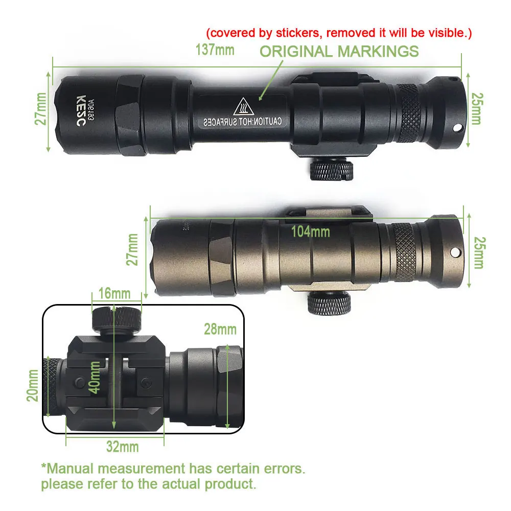 Tactical M300B M600B M600C M300C Mini LED 500Lumen Wea-pon Light Rifle M300 M600 Airsoft Hunting Flashlight with Remote Switch