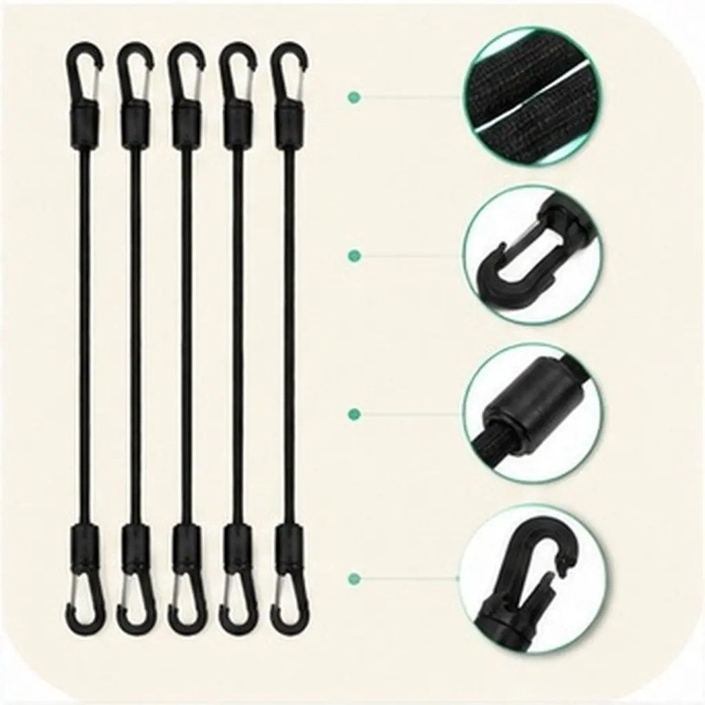 5Pcs Kayak Bungee Cord Hooks Elastic Tie Down Straps for Boating Surfboard Marine Outdoor Use Elastic String with Hook