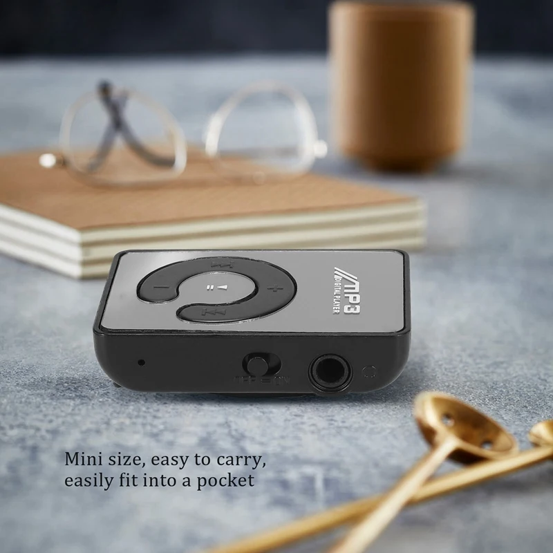 มินิคลิปกระจก USB Mp3ดิจิตอลเครื่องเล่นเพลงสนับสนุนบัตร TF SD 8GB สีดำ