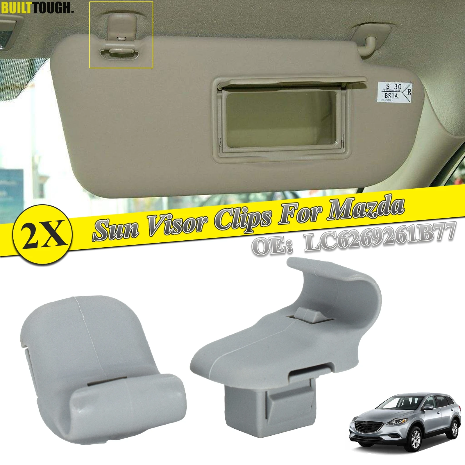 Set For Mazda 3 BK 5 6 CX-7 CX-9 RX-8 RX-9 MPV Car Sun Visor Mounting Clip Gray Hook Adapter LC6269261B77 Auto Part