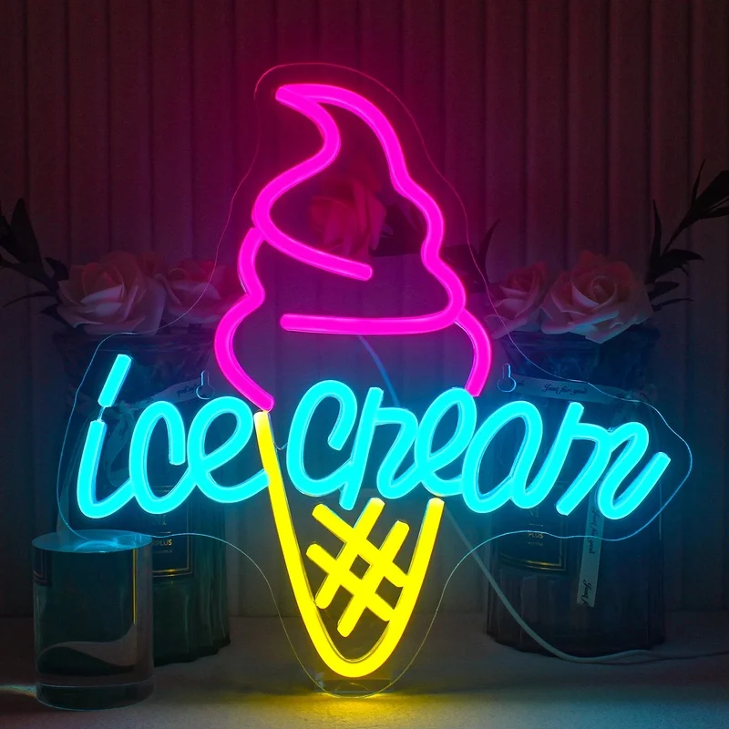 Ineonlife Personalized Custom LED Neon Sign Ice Cream Party Home Room Store Mall Restaurant Studio Wall Decor Creaitve USB Light