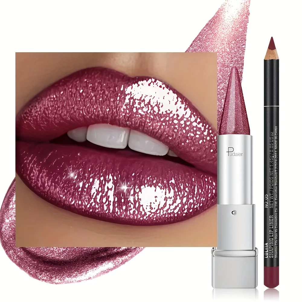 Juego de delineador de labios mate y lápiz labial metálico, contorno y brillo, kit de maquillaje Diamond Glam, regalo navideño