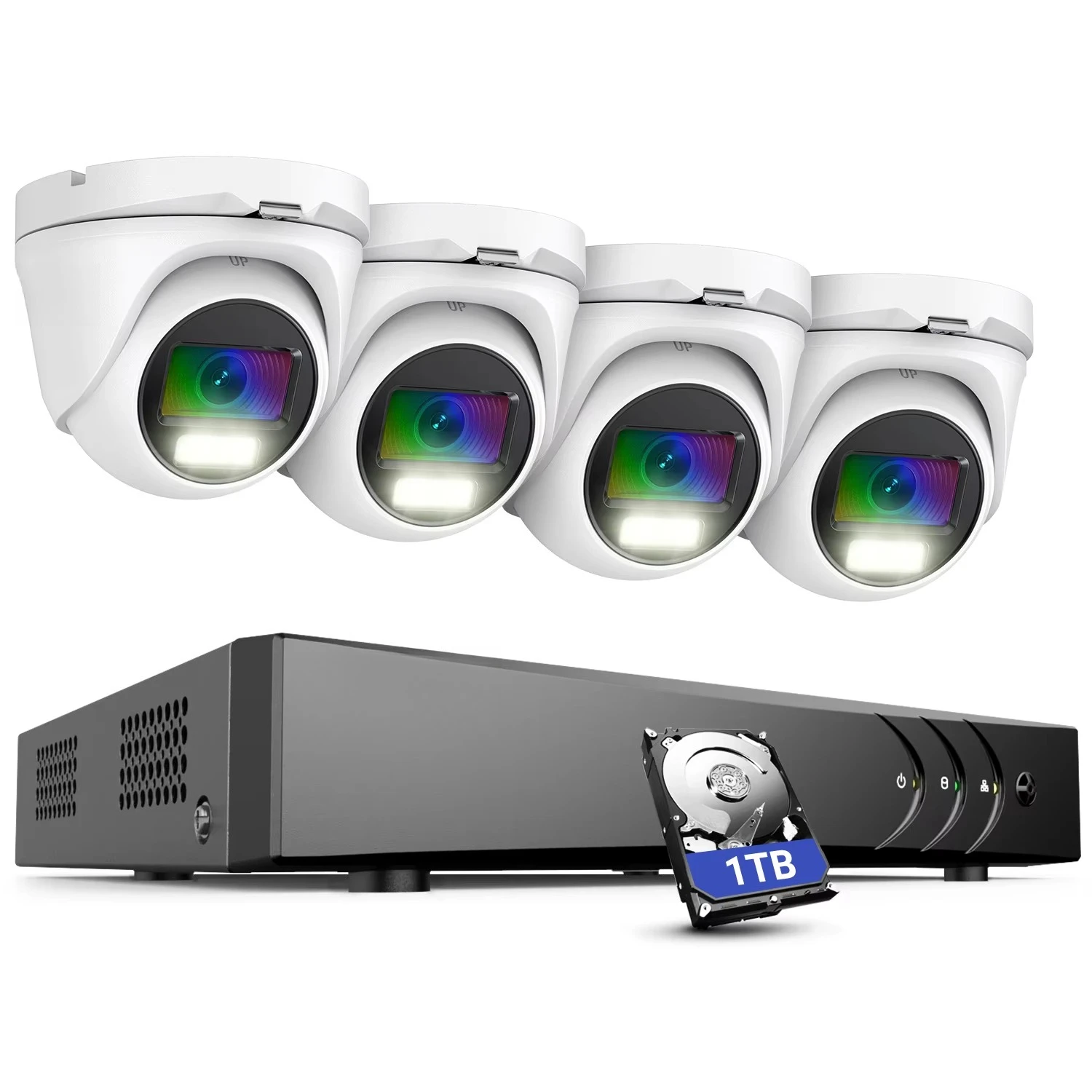 

ANNKE 8CH 3K H.265 + Hybrid DVR with 4pcs 2MP TVI ColorVu OurHours Color Turret with 2TB Hard Drive CCTV Security System