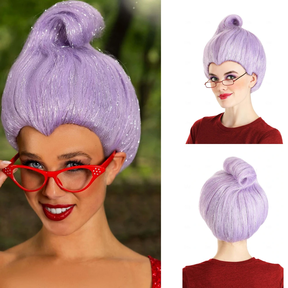 HAIRJOY Peluca de pelo sintético para mujer, peluca corta de color morado claro, peluca de disfraz de madrina de hadas para disfraz de carnaval