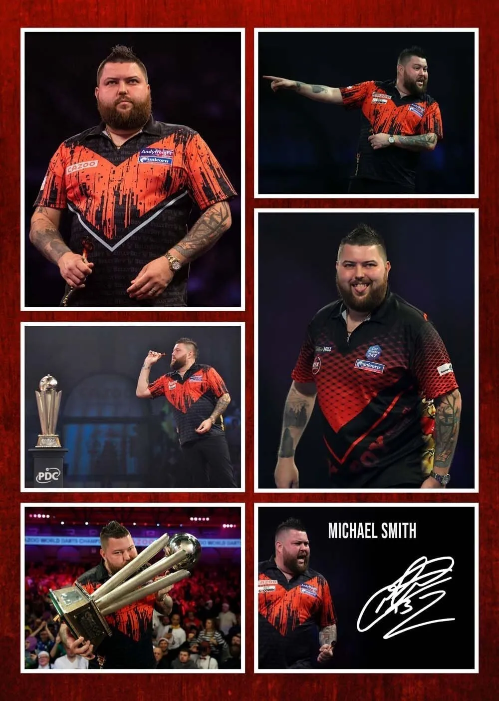 Michael Smith Bully Boy PDC Darts A4/A3 Memorabilia/Collectable ondertekende wandposter Wall Art Rome Decoratie