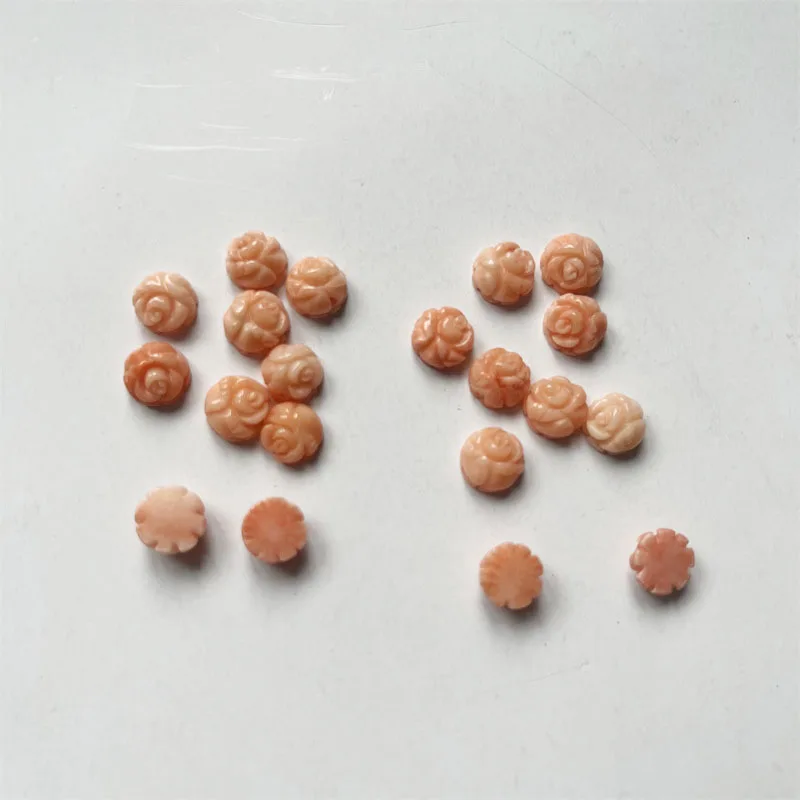 

4*8MM Half Round Rose Shape Coral Beads 10PCS Semicircle Orange Pink Stone Dome Flat Back Cabochons Mineral Gem Cameo Rings