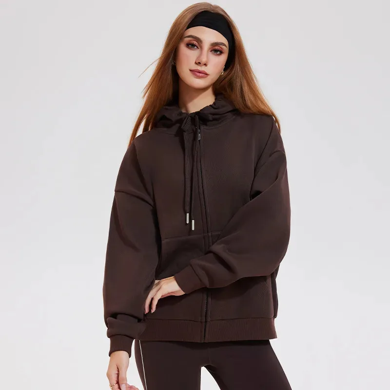 Sports Jacket Fleece Thermal Warm Yoga Coat Casual Loose Hoodie Fitness Jacket Running Fitness Zip Sweater For Women