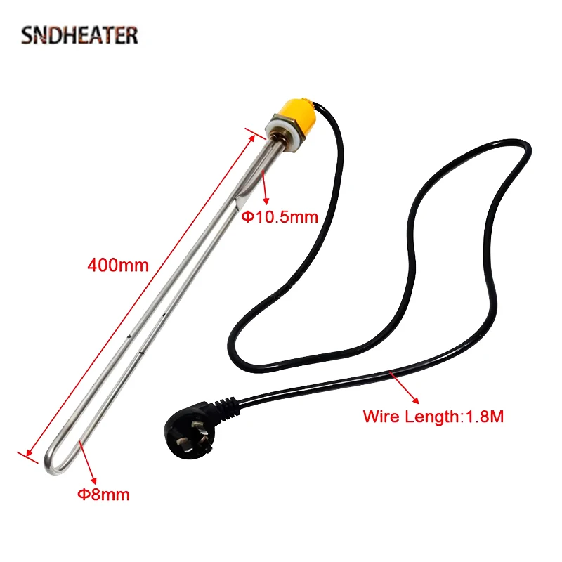 SNDHEATER 220 فولت 1500 واط عنصر تسخين مقاومة للماء بالطاقة الشمسية 400 مللي متر سخان كهربائي صناعي مع المكونات متحكم في درجة الحرارة